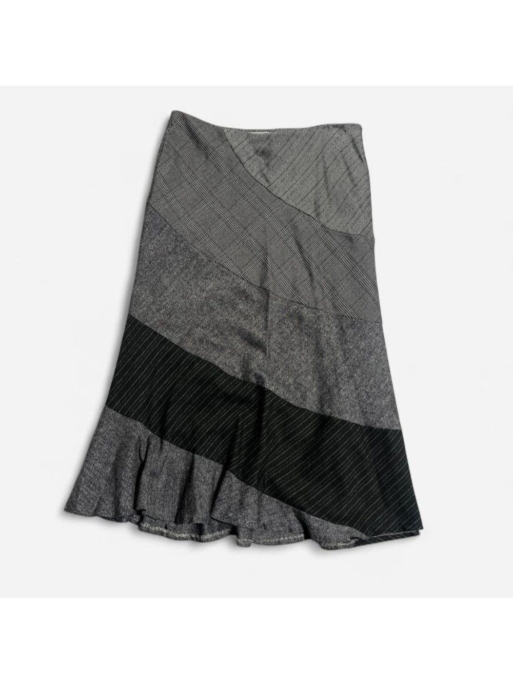 Vtg Allison Taylor gray and black midi skirt with ruffle hem